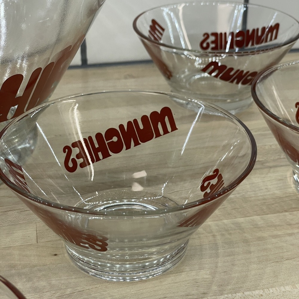 Vintage Munchies Wheaton Glass Snack Bowl Set Red Typography Heavy Set of 7 * - Picture 7 of 16